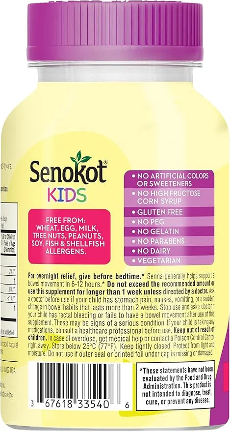 Senokot Kids Mixed Berry Laxative Gummies 2+, Senna 40 ct