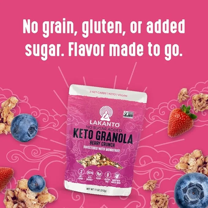 Lakanto Berry Crunch Granola - Delicious Snack, Quick Breakfast Cereal, Keto Friendly, Monk Fruit Sweetener, No Sugar Adde...