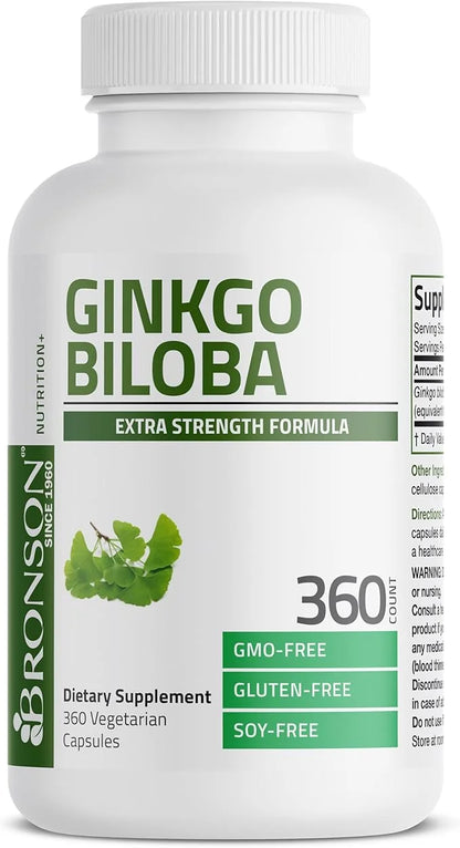 Bronson Ginkgo Biloba Extra Strength Supports Brain Function & Memory Support, 360 Vegetarian Capsules - Product Image