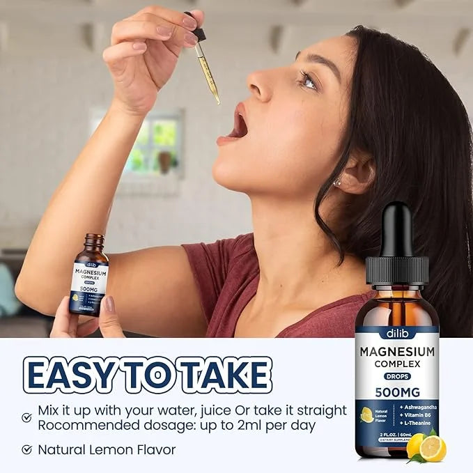 Triple Magnesium Complex Supplement-Liquid Magnesium Glycinate, 500mg with B6 for