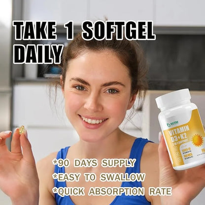 Vitamin D3 K2 Supplement with MCT Oil, Vitamin D3 5000 IU and K2 100 mcg Softgel, Bone and Heart Health Support Supplement...