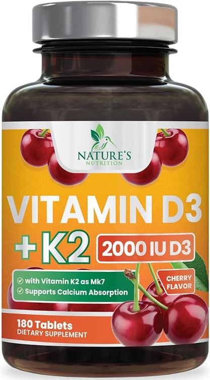Vitamin D3 K2 as MK-7 2000iu of D3 & 75mcg K2, K2, Vitamin K2 D3 D3 Bone 180 Chewable