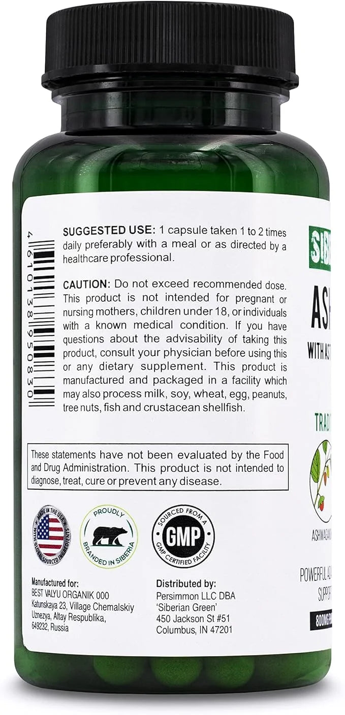 Organic Ashwagandha Root with Astragalus & 60 Capsules