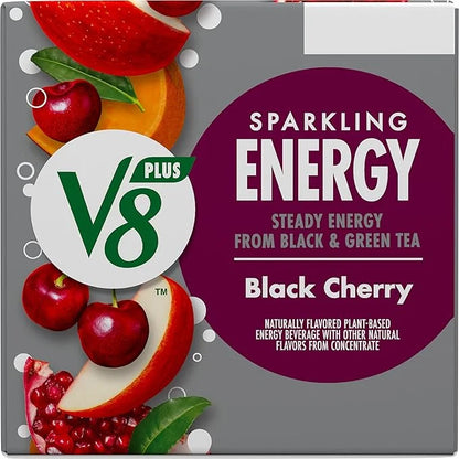 V8 +SPARKLING ENERGY Black Cherry Energy Drink, Made with Real Vegetable and Fruit Juices, 11.5 FL OZ Can 4 Count (Pack of...