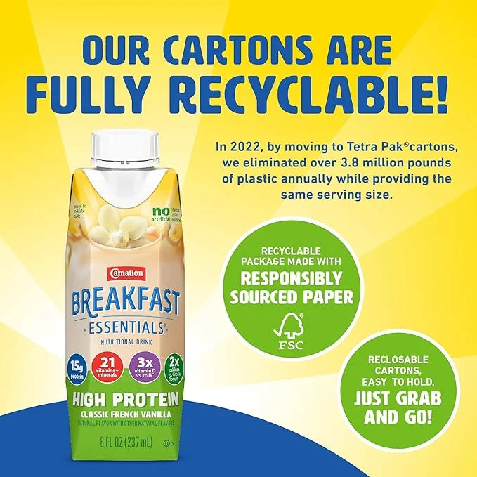 Carnation Breakfast Essentials High Protein Ready-to-Drink, Classic French Vanilla, 8 FL OZ Carton (Pack of 24) - Product ...