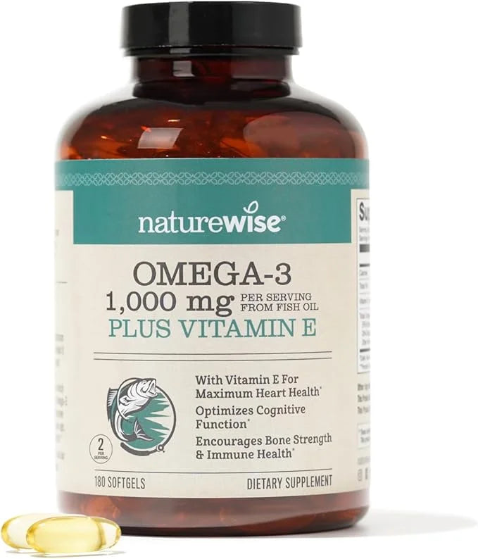 NatureWise Extra-Strength Omega 3 Fish Oil Supplement 1000mg per 600 EPA 400 DHA 180 Softgels[3-Month Softgels[3-Month Sup...