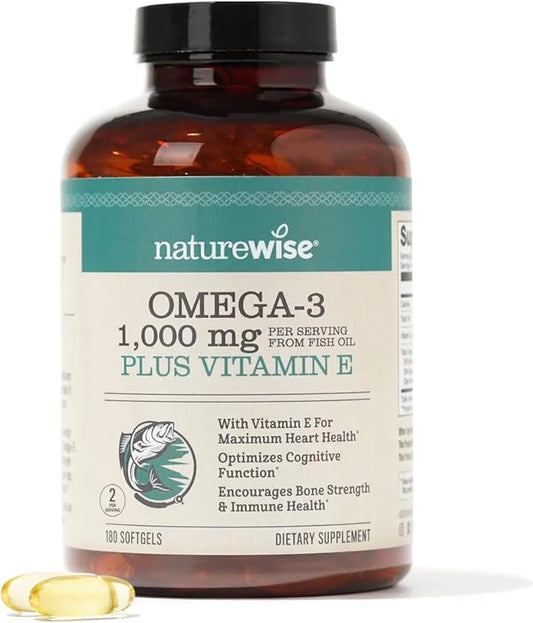 NatureWise Extra-Strength Omega 3 Fish Oil Supplement 1000mg per 600 EPA 400 DHA 180 Softgels[3-Month Softgels[3-Month Sup...