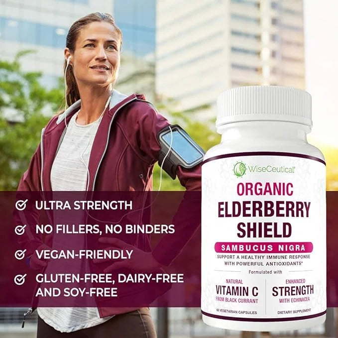 Max Strength USDA Organic Black Elderberry, 3 in 1 Natural 60 Count