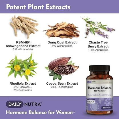 Hormone Balance for Women - Natural Mood Supplement - PMS Relief and Menopause Support | Featuring Clinically Studied KSM-...