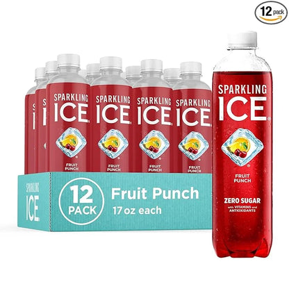 Sparkling Ice, Fruit Punch Sparkling Water, Zero Sugar Flavored Water, with Vitamins and Antioxidants, Low Calorie Beverag...