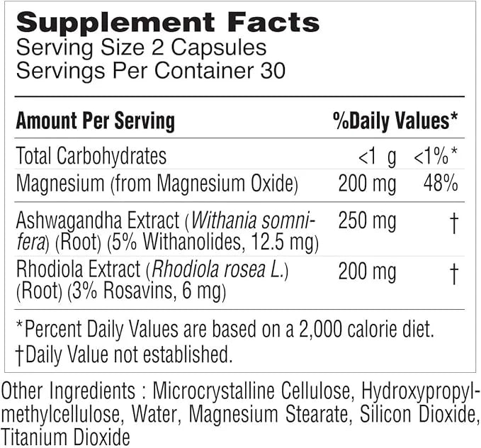 Ashwagandha 250mg Capsules with Magnesium & 5% Withanolides, 60 Caps