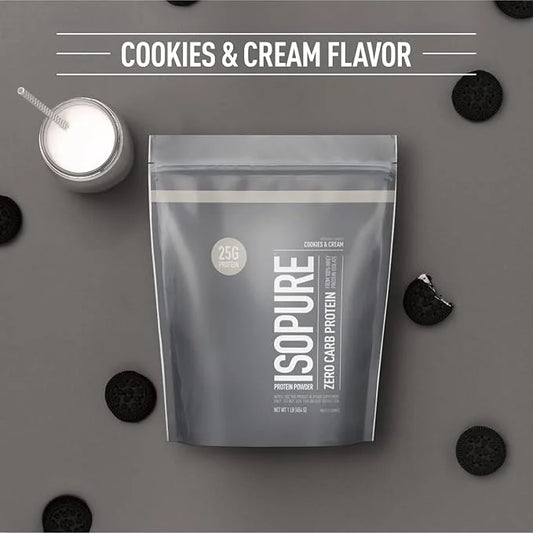 Isopure Zero Carb 100% Pure Whey Isolate Protein Powder, Lactose Free, Gluten Free, With Vitamins, Cookies & Cream, 25g Pr...
