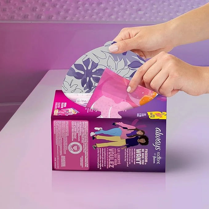 Always Radiant Feminine Pads for Women, 3 Extra 30 CT