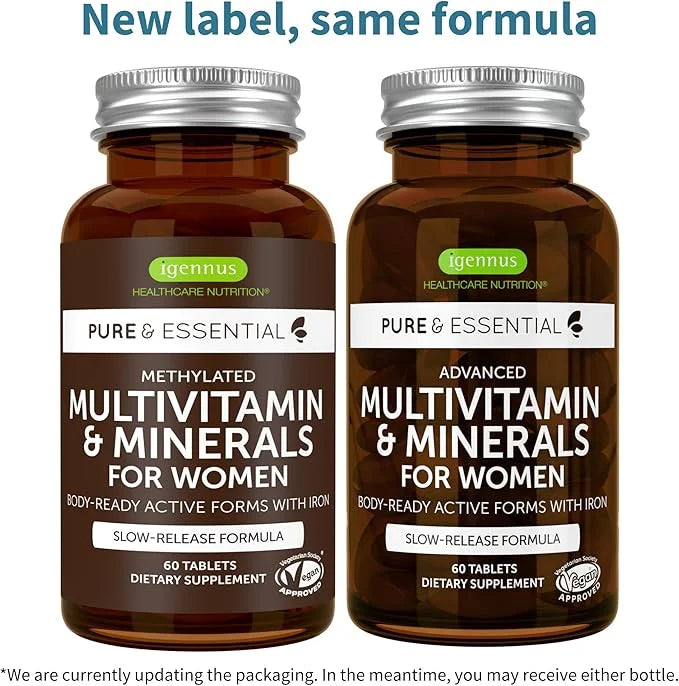 Igennus Methylated Women's Multivitamin, Methylated Folate for MTHFR, Clean Label & Sustained Release, with Iron, Non-GMO,...