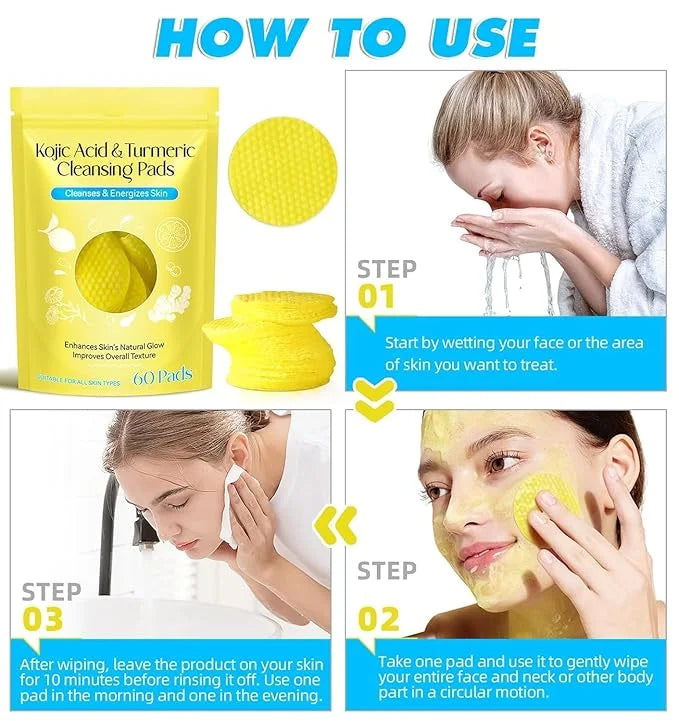 Turmeric Cleansing Pads, 60pcs Kojic Acid B5 and