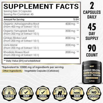 Ashwangdha Capsules 4000mg Fenugreek Seed 2000mg 2000mg & 90 Vegan