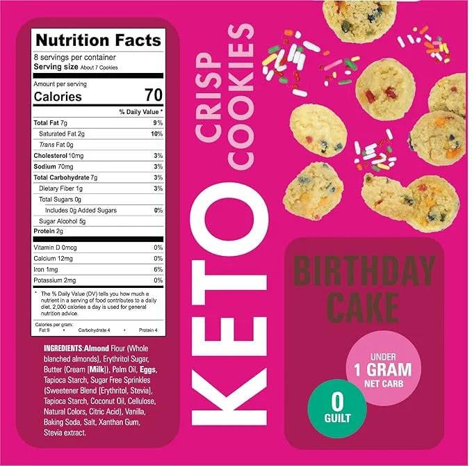 Too Good Gourmet Low Carb Keto Snack | 2 Pack Birthday Cake Flavor Sugar Free Cookies | Perfectly Baked | Gluten-Free | Gr...