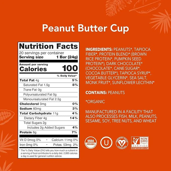 ALOHA Organic Plant Based Protein Bar MINIS |Peanut Butter Cup | 20 Count, 24g Bars | Vegan, Low Sugar, Gluten Free, Low C...