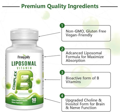 Active B Complex Liposomal B Vitamins 90 Softgels B1, B2, B2, B3, B3, B5, B5, B6, B6, Biotin, B12- Immune,