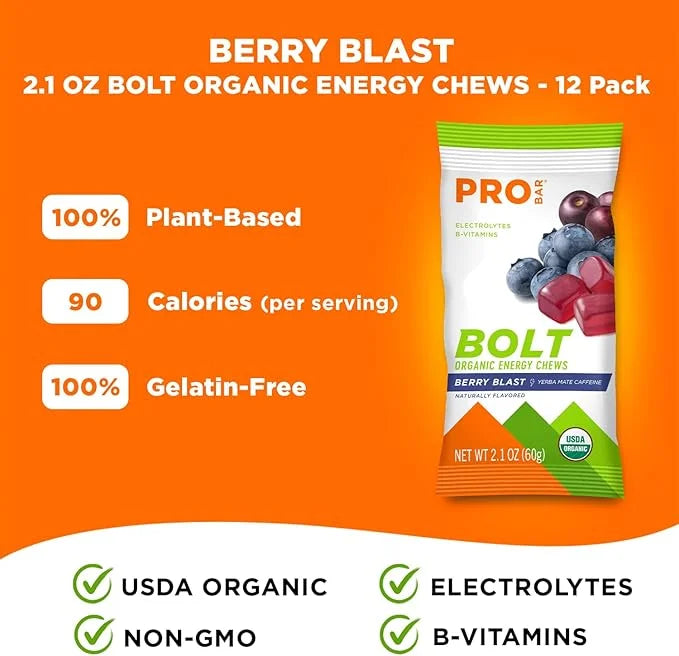 PROBAR - Bolt Organic Energy Chews, Berry Blast, Non-GMO, Gluten-Free, USDA Certified Organic, Healthy, Natural Energy, Fa...