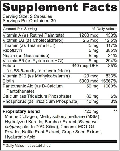 Biotin with Hyaluronic Acid, Collagen and 25000 mcg B1, B2, B2, B3, B3, B6, B6, B7 B7 Complex 60 Capsules