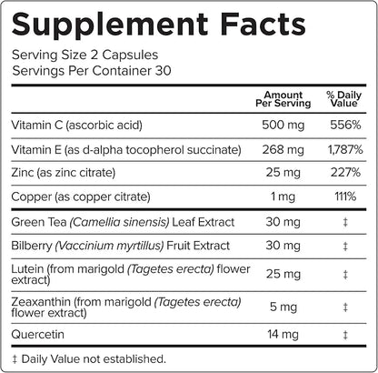Natural Eye Health Vitamins with Bilberry AREDS2® Clinical (60 Capsules)