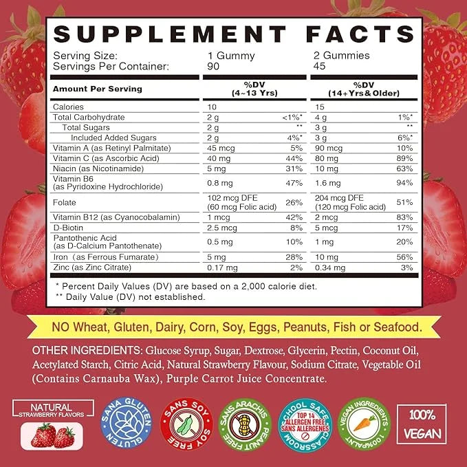 Iron Gummies Supplements for Women & Kids (180 Count,