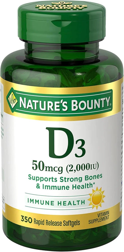 Nature's Bounty Vitamin D, Immune Support, 2000 IU, 50 mcg, 350 Ct