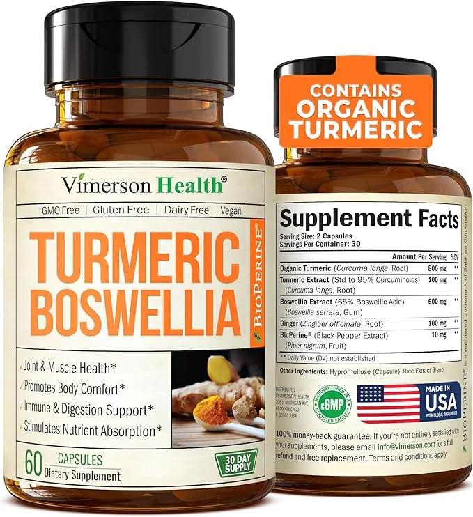 Turmeric Supplement with 65% Boswellia Extract Capsules - Turmeric Curcumin Supplement 95% Curcuminoids - Boswellia Serrat...