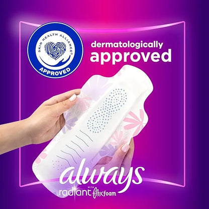 Always Radiant FlexFoam Pads for Women, 5, Extra 100% Leak 26 Count