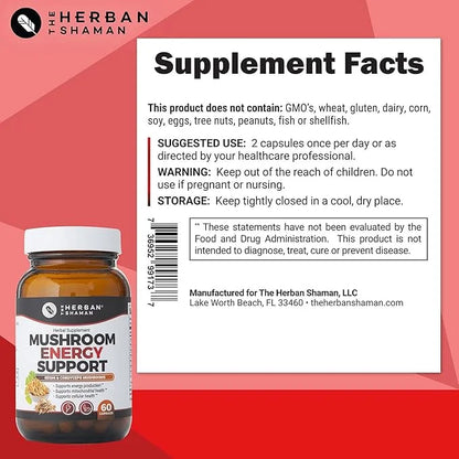 Mushroom Supplement Energy Support CoQ10 + (60 Capsules)