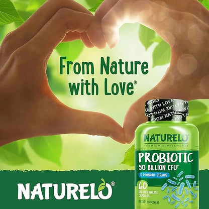 NATURELO Probiotics for Digestive Health 50 Billion 11 Strains, 60 Vegetarian (2 Pack)