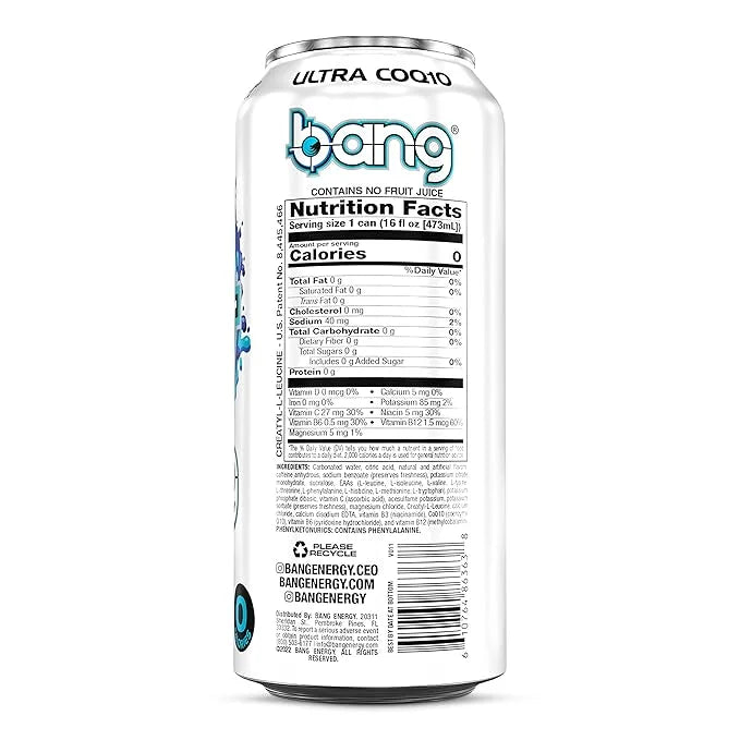 Bang Energy Blue Razz, Sugar-Free Energy Drink, 16-Ounce (Pack of 12) - Product Image