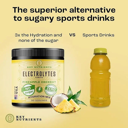 KEY NUTRIENTS Multivitamin Electrolytes Powder No Sugar - Tropical Pineapple Coconut Electrolyte Powder - Endurance & Ener...