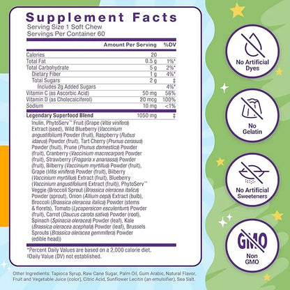 FORCE FACTOR Kids Superfood Super Chews, 2-Month Supply, 60 Soft
