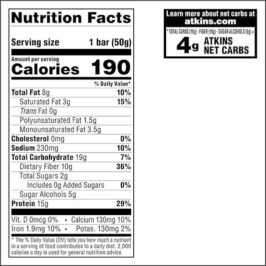 Atkins Soft Baked Energy Bars, Blueberry, 15g Protein,2g Sugar, Excellent Source of Fiber, Low Carb, 4 Packs (5 Bars Each)...