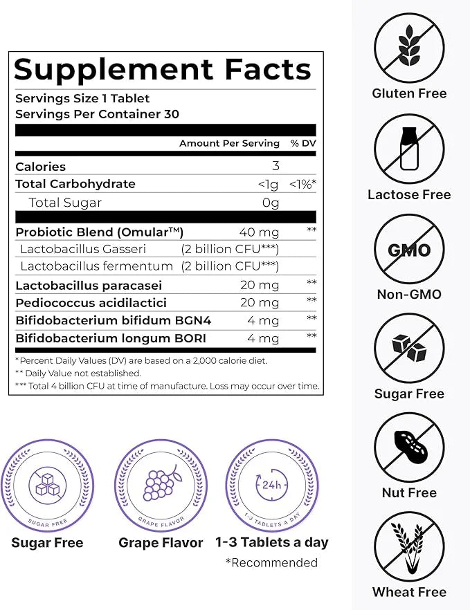 K-Nutra Dentifresh Xylitol Tabs Purple | 24g (30 Tablets) | Sugar-Free Oral Probiotics | 4 Billion CFU | Supports Teeth, G...