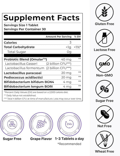 K-Nutra Dentifresh Xylitol Tabs Purple | 24g (30 Tablets) | Sugar-Free Oral Probiotics | 4 Billion CFU | Supports Teeth, G...