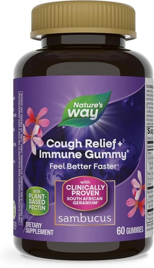 Nature's Way Sambucus Cough Relief+, Immune 60 Gummies(Packaging