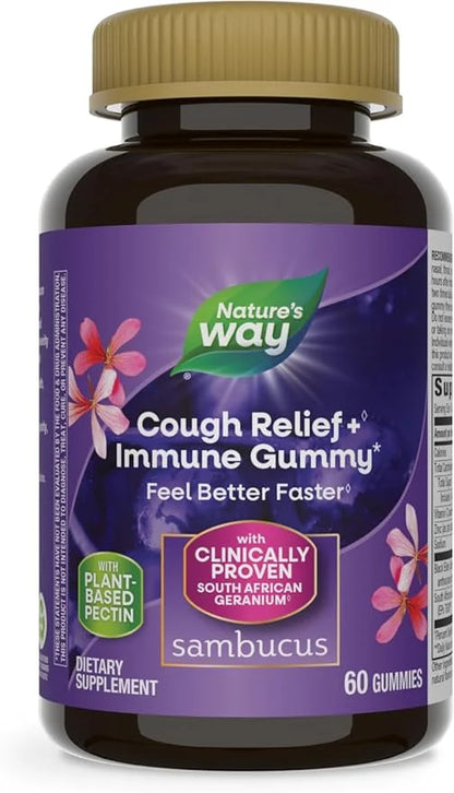 Nature's Way Sambucus Cough Relief+, Immune 60 Gummies(Packaging