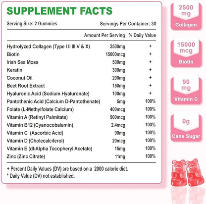 Sugar Free Collagen Gummies for Women 2500mg Collagen 60 Strawberry