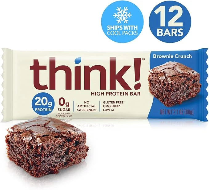 think! Protein Bars, High Protein Snacks, Gluten Free, Sugar Free Energy Bar with Whey Protein Isolate, Brownie, Nutrition...