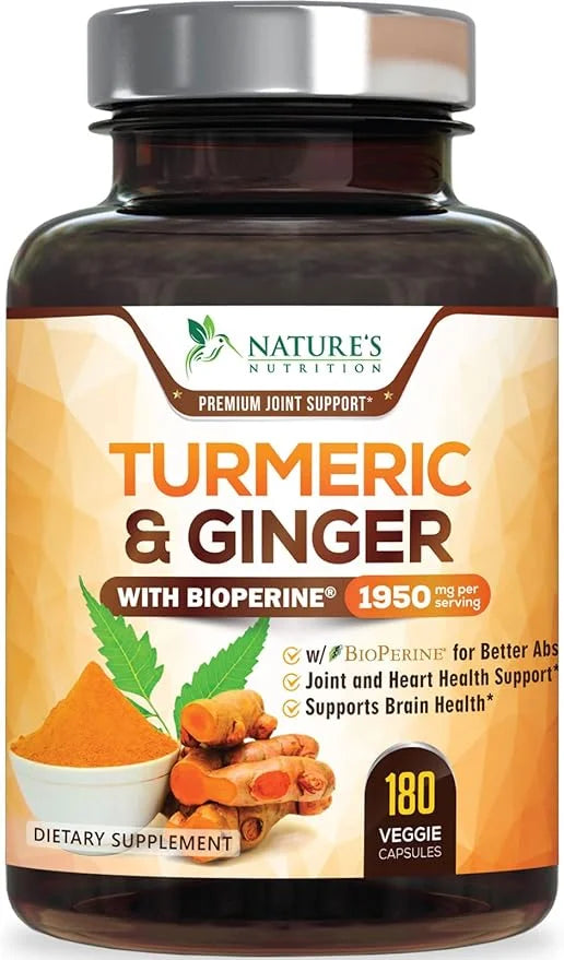 Turmeric Curcumin with BioPerine & Ginger 95% Curcuminoids 1950mg - 180 Capsules
