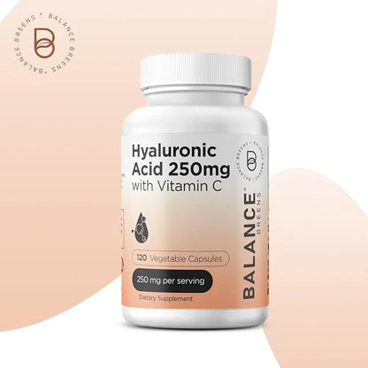 Pure Hyaluronic Acid Supplement 250mg with Vitamin C 50mg, 120 Vegan Capsules - Skin Hydration for Natural Glow, Hair, Nai...
