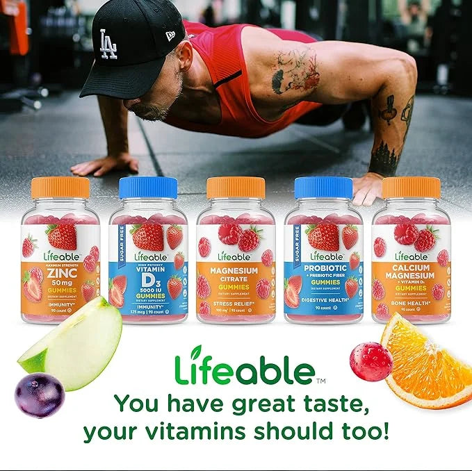 Lifeable Sugar Free Multivitamin for Men B1, B2, B2, Niacin, B5, B6, B6, Folate, B12, Biotin, 90 Gummies