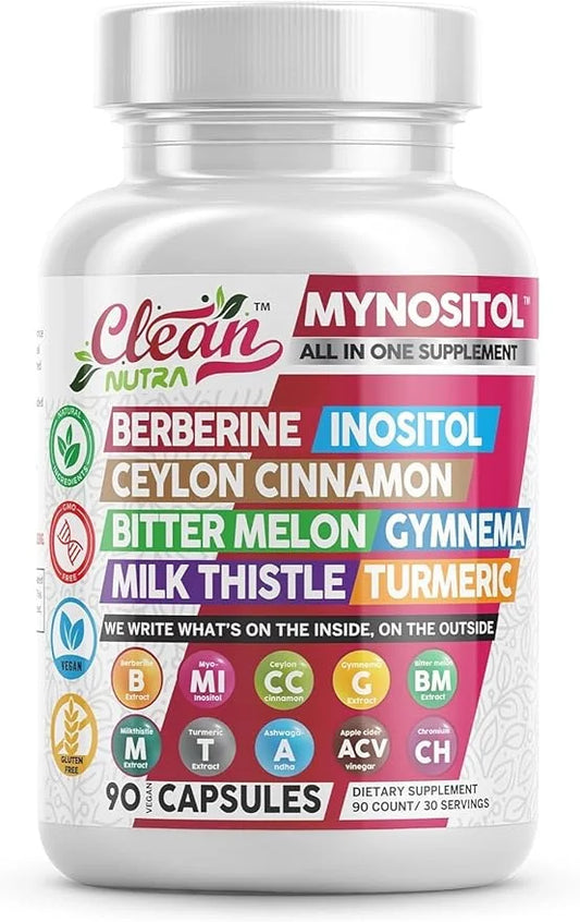Clean Nutra Berberine Inositol Supplement with Ceylon Cinnamon, Bitter Melon, Gynema Sylvestre, Milk Thistle, Turmeric - 9...