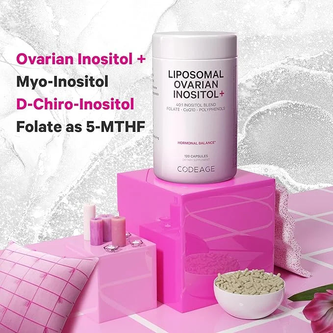 Codeage Liposomal Ovarian Inositol+ Supplement - Myo-Inositol & D-Chiro-Inositol 40:1 Blend, Folate 5-MTHF, CoQ10, Pomegra...