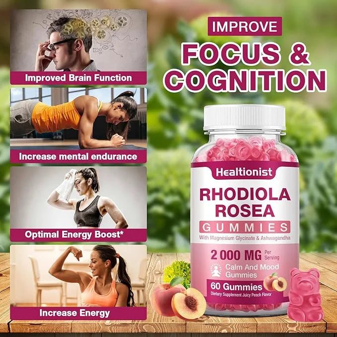 2 Packs Sugar-Free Rhodiola Rosea Gummies 120 Vegan