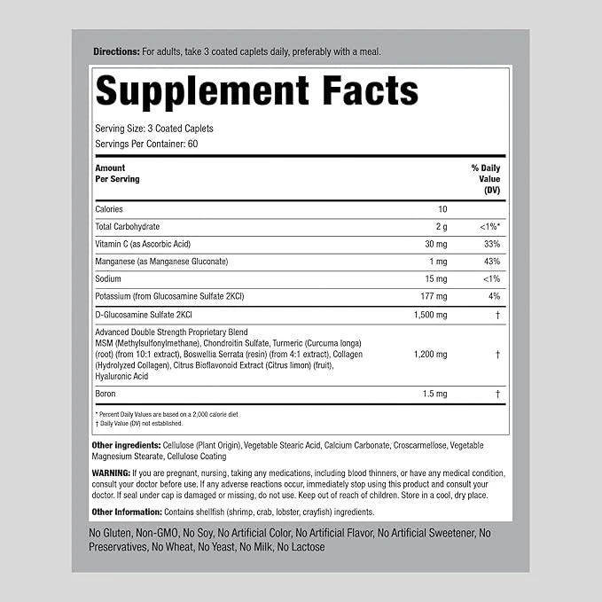 Piping Rock Glucosamine Chondroitin MSM Plus Turmeric 180 Coated