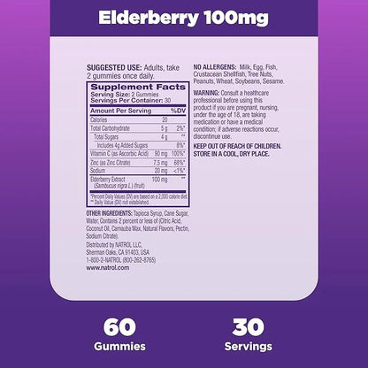 Natrol Elderberry 100mg Gummies for Immune 60 Berry-Flavored 30 Day